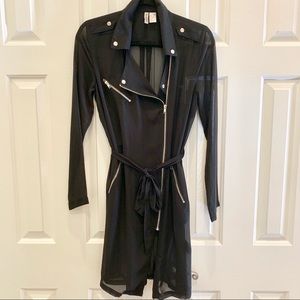 Divided Black Chiffon Moto Trench Coat NWOT